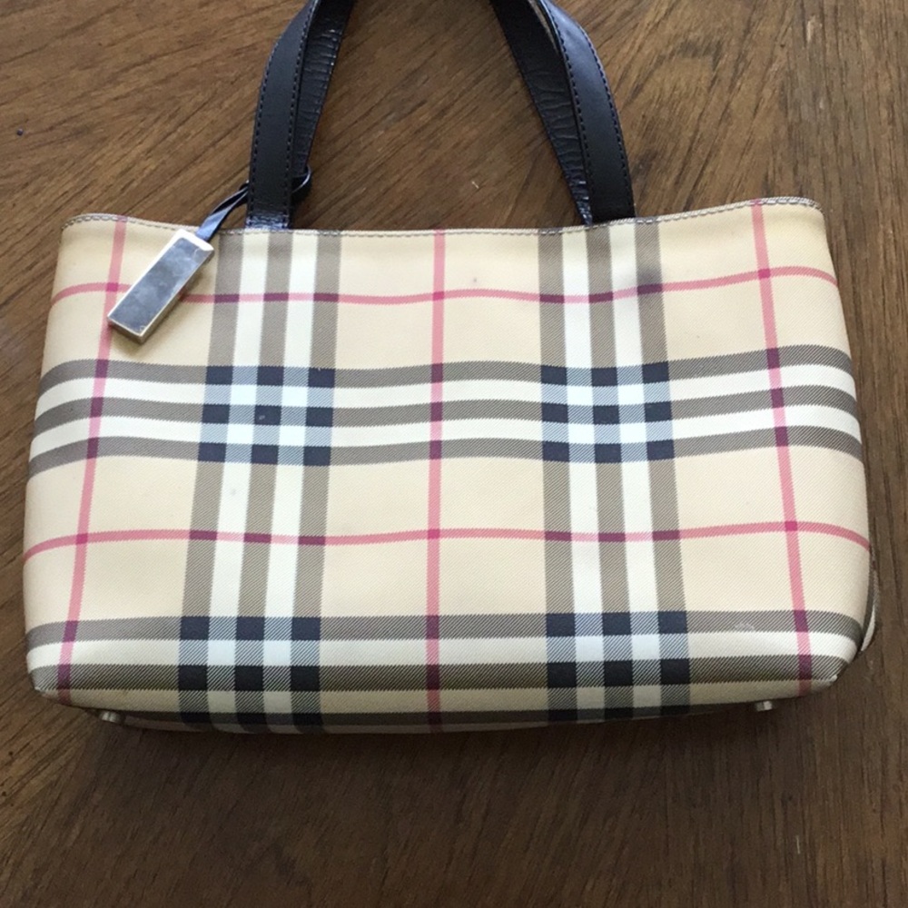 Burberry House Check Small Tote Coated canvas with Black leather